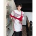 Color blocking short sleeved padded shoulder loose and stylish casual half sleeved top