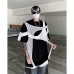 Color blocking short sleeved padded shoulder loose and stylish casual half sleeved top