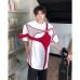 Color blocking short sleeved padded shoulder loose and stylish casual half sleeved top