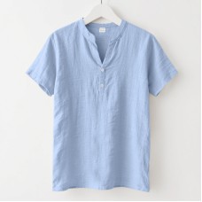 Men's loose short sleeved solid color shirt