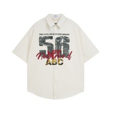 Retro Letter Print Pure Cotton Short Sleeve Shirt Unisex Loose Casual Couple Fit Blouse