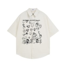 Retro Cartoon Avatar Print Short Sleeve Shirt Unisex Loose Casual Blouse