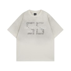 Style Letter Print Half Spray Abrasion Washed Short Sleeve T-Shirt Men's  Loose Couple Fit Tee