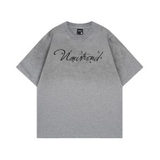 Retro Letter Print Faded Wash Short Sleeve T-Shirt Unisex Summer Loose Casual Versatile Couple Top