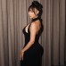 Pure Color Women's Slim Fit Pleated Backless Long Dress