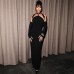 Pure Color Women's Slim Fit Pleated Backless Long Dress