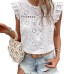 Cross-border  Women's Summer New Round Neck Lace Solid Color Flutter Short Sleeve Top