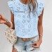 Cross-border  Women's Summer New Round Neck Lace Solid Color Flutter Short Sleeve Top