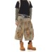Retro dirty dyed denim wide leg seven quarter shorts with curved knife pants
