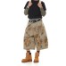 Retro dirty dyed denim wide leg seven quarter shorts with curved knife pants