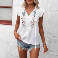 Sweetheart Flutter Sleeve Embroidered Blouse for Women