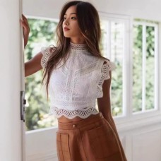 Sexy Hollow Out Solid Color Geometric Pattern Women's Top Lace Chiffon Blouse Sexy Hollow Out Solid Color Geometric Pattern Women's Top Lace Chiffon Blouse