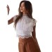 Sexy Hollow Out Solid Color Geometric Pattern Women's Top Lace Chiffon Blouse