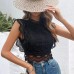 Sexy Hollow Out Solid Color Geometric Pattern Women's Top Lace Chiffon Blouse