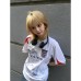 Color blocking patchwork jersey style V-neck short sleeved design loose top
