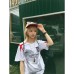Color blocking patchwork jersey style V-neck short sleeved design loose top
