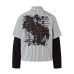 Print Stripe Fake Two-Piece Loose Long Sleeve Top for Men and Women Print Stripe Fake Two-Piece Loose Long Sleeve Top for Men and Women