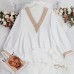 V-neck White Shirt with Lace Splicing Loose Long-sleeved Top