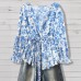 Long Sleeve Women's Top Printed V-Neck Shirt Belted Slimming Elegant Loose Blouse