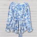 Long Sleeve Women's Top Printed V-Neck Shirt Belted Slimming Elegant Loose Blouse