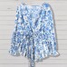 Long Sleeve Women's Top Printed V-Neck Shirt Belted Slimming Elegant Loose Blouse