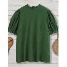New Half-high Collar Women's Loose Fit Large Size Green Bubble Sleeve Top