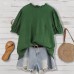 New Half-high Collar Women's Loose Fit Large Size Green Bubble Sleeve Top