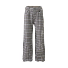 Color blocked plaid design for casual loose fitting men's and women's pants