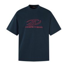 Letter Embroidery Heavyweight Pure Cotton Short Sleeve T-Shirt Men's Summer  Couple Loose Casual Top