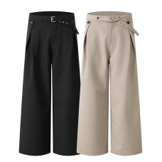 Solid color hanging high waisted casual pants straight leg wide leg pants