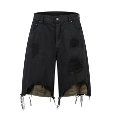 Retro Washed Patchwork Distressed Unique Design Denim  Men Summer Trendy Loose Wide Leg Pants