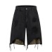 Retro Washed Patchwork Distressed Unique Design Denim  Men Summer Trendy Loose Wide Leg Pants