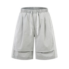 Street Style Elastic Waist Casual Straight-Leg Three-Quarter Pants Men's Pleated Wide-Leg Loose Cargo Shorts