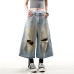 Hiphop washed ripped design loose cropped pants