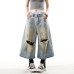 Hiphop washed ripped design loose cropped pants