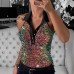 Cross-border New Summer Fitted Sequined Collared Sleeveless Top for Women