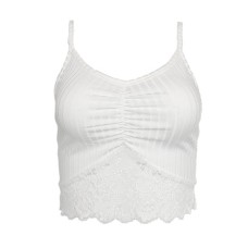 Lace Splicing Pleated Backless Short Halter Top for Women