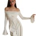 One-Shoulder Bowknot Long Sleeve Ruffle Flare Sleeve Solid Color Top One-Shoulder Bowknot Long Sleeve Ruffle Flare Sleeve Solid Color Top