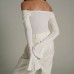 One-Shoulder Bowknot Long Sleeve Ruffle Flare Sleeve Solid Color Top One-Shoulder Bowknot Long Sleeve Ruffle Flare Sleeve Solid Color Top