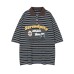 Retro Stripe Letter Heavy Embroidery Turn-Down Collar Short Sleeve T-Shirt Men's  Loose Casual Couple Top