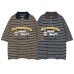 Retro Stripe Letter Heavy Embroidery Turn-Down Collar Short Sleeve T-Shirt Men's  Loose Casual Couple Top