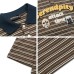 Retro Stripe Letter Heavy Embroidery Turn-Down Collar Short Sleeve T-Shirt Men's  Loose Casual Couple Top
