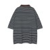 Retro Stripe Letter Heavy Embroidery Turn-Down Collar Short Sleeve T-Shirt Men's  Loose Casual Couple Top