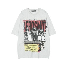 Retro Portrait Letter Print Short Sleeve T-Shirt Unisex Summer Loose Casual Cool Couple Half Sleeve Top