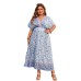 Loose Plus Size Dress with Print Short Sleeve V-Neck Long Dress