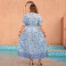 Loose Plus Size Dress with Print Short Sleeve V-Neck Long Dress