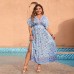 Loose Plus Size Dress with Print Short Sleeve V-Neck Long Dress