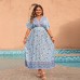 Loose Plus Size Dress with Print Short Sleeve V-Neck Long Dress
