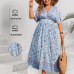Loose Plus Size Dress with Print Short Sleeve V-Neck Long Dress