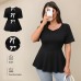 Black Round Neck Short Sleeve Bow Tie Top for Women